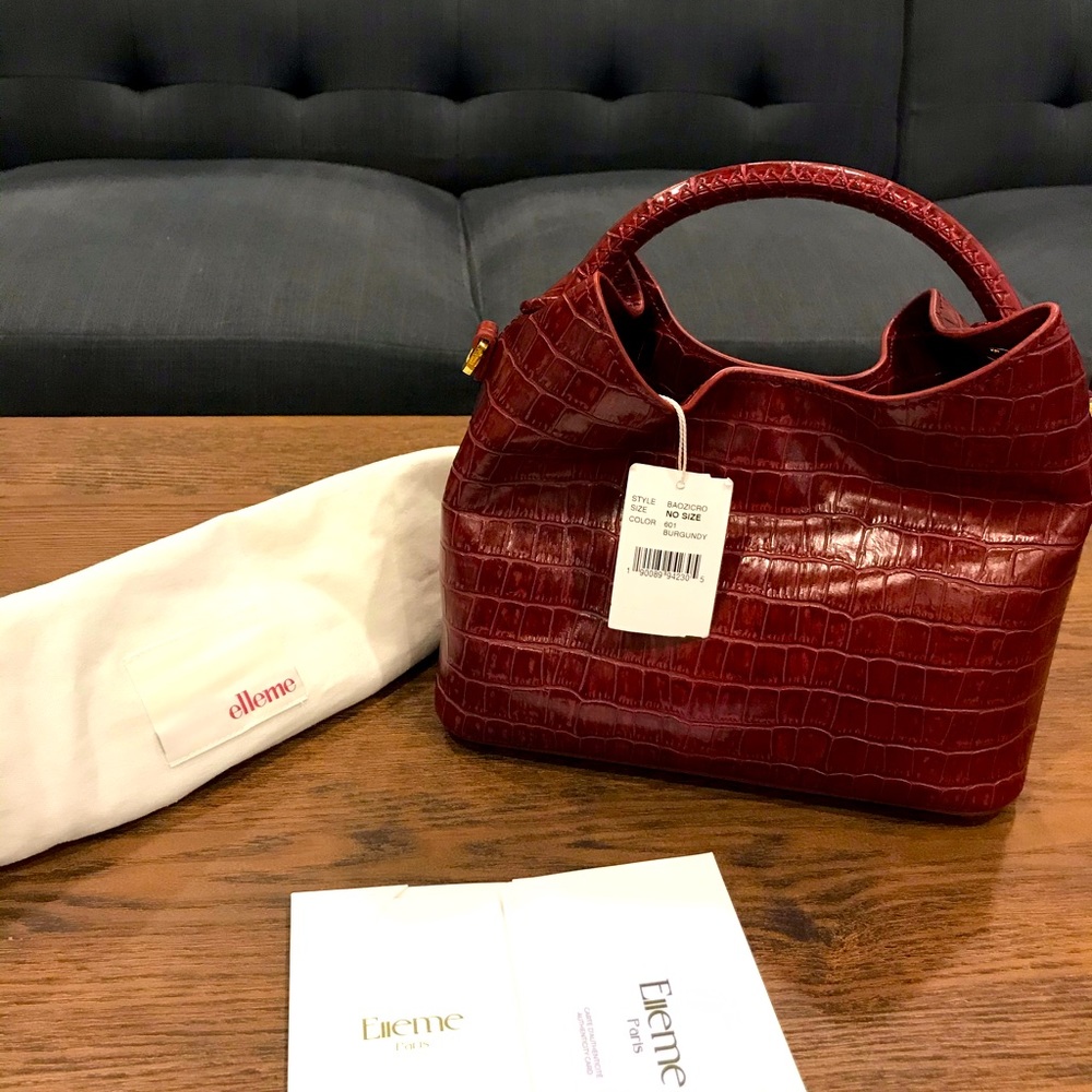 100% authentic Elleme Baozi Crocodile Embossed Leather burgundy color handbag